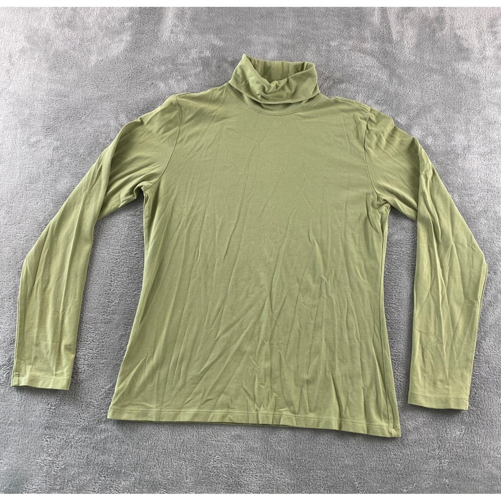 Cambridge Dry Goods Womens Olive Green Pima Cotton Spandex Turtleneck Top Size M